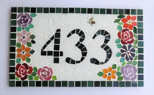 Placa Número para Casa em Mosaico Flores