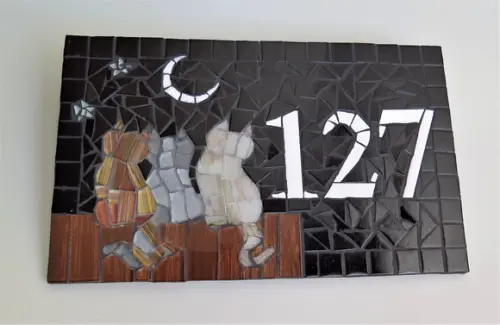 Placa Número para Casa em Mosaico Gatinhos