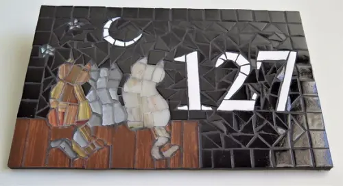 Placa Número para Casa em Mosaico Gatinhos