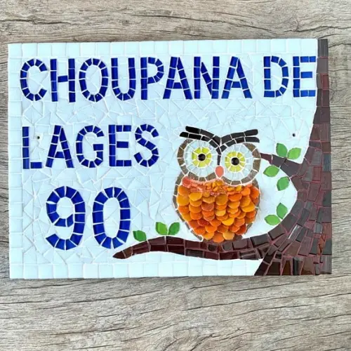 Placa para Casa em Mosaico Coruja