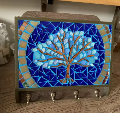 Porta Cartas em Mosaico Árvore da Vida Azul