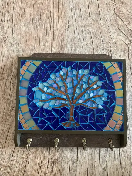 Porta Cartas em Mosaico Árvore da Vida Azul