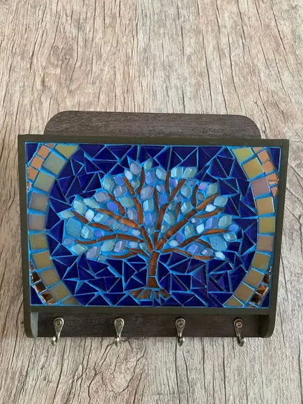 Porta Cartas em Mosaico Árvore da Vida Azul