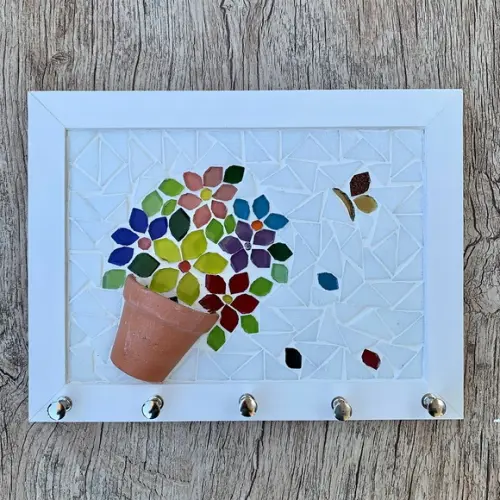 Porta Chaves Mosaico com Vasinho
