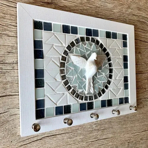 Porta Chaves Mosaico Divino Branco e Cinza