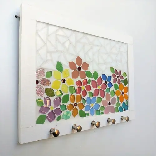 Porta Chaves Mosaico Floral Branco