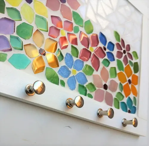 Porta Chaves Mosaico Floral Branco