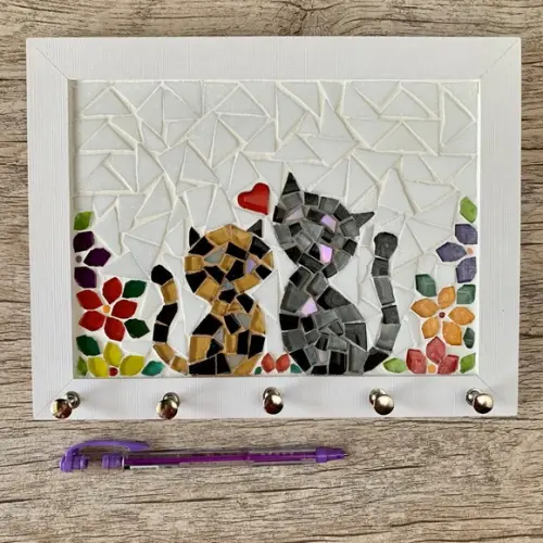 Porta Chaves Mosaico Gatinhos