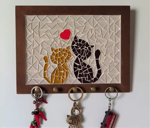 Porta Chaves Mosaico Gatinhos
