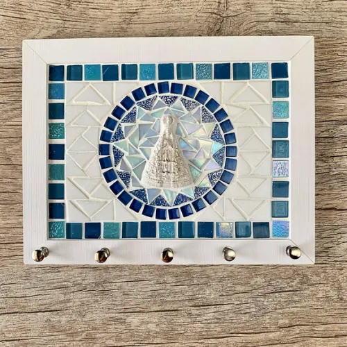 Porta Chaves Mosaico Nossa Senhora Branco e Azul