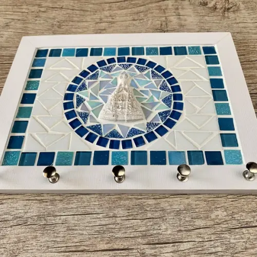 Porta Chaves Mosaico Nossa Senhora Branco e Azul