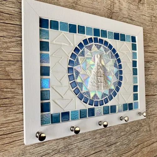 Porta Chaves Mosaico Nossa Senhora Branco e Azul
