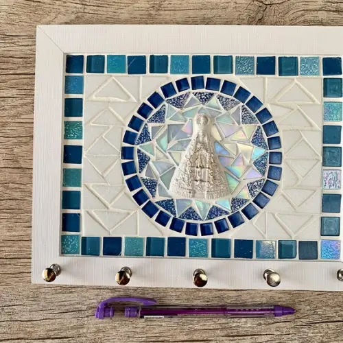 Porta Chaves Mosaico Nossa Senhora Branco e Azul