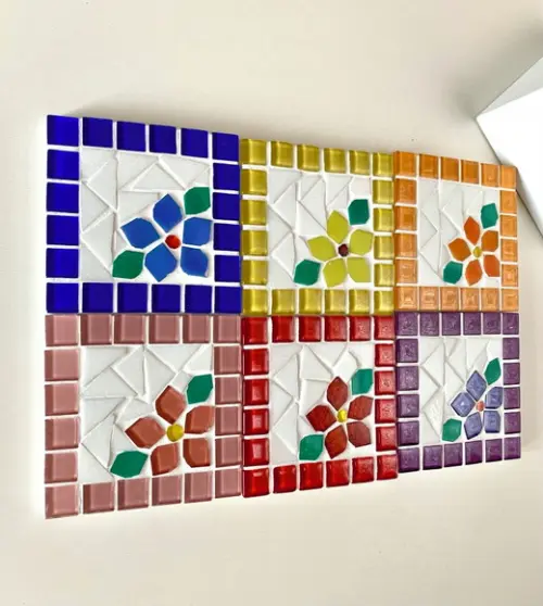 Porta Copos em Mosaico Floral