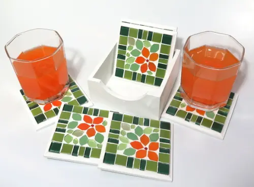 Porta Copos em Mosaico Floral
