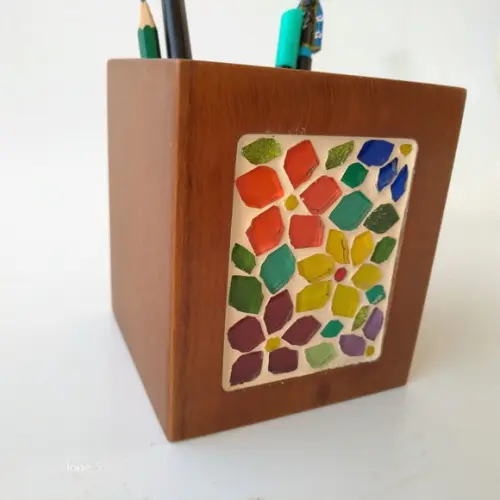 Porta Lápis em Mosaico Floral