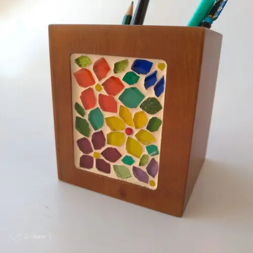 Porta Lápis em Mosaico Floral