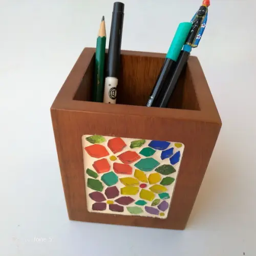Porta Lápis em Mosaico Floral