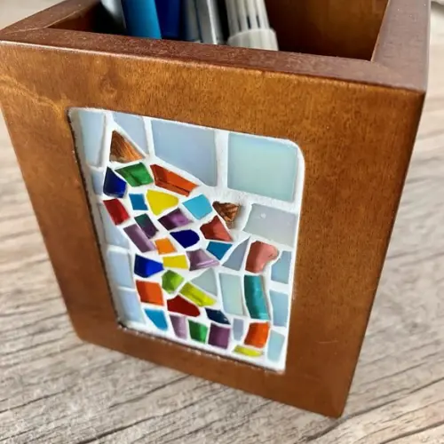 Porta Lápis em Mosaico Gato