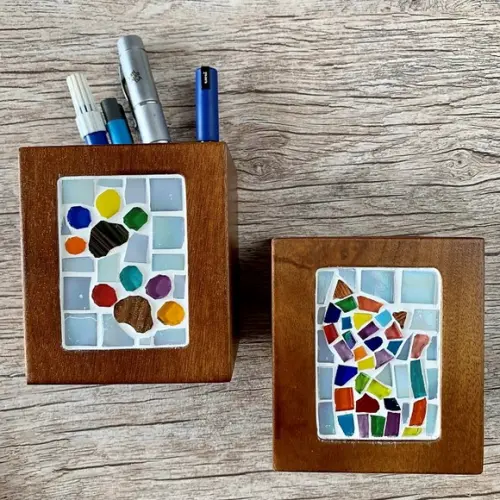 Porta Lápis em Mosaico Gato