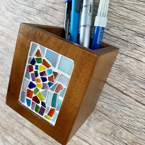 Porta Lápis em Mosaico Gato
