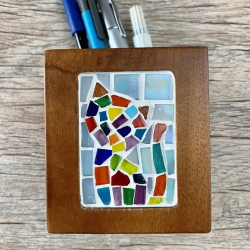 Porta Lápis em Mosaico Gato