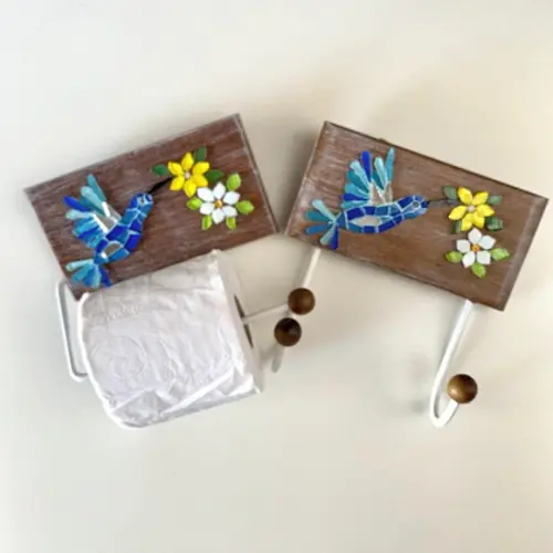 Porta papel higiênico em mosaico beija-flor