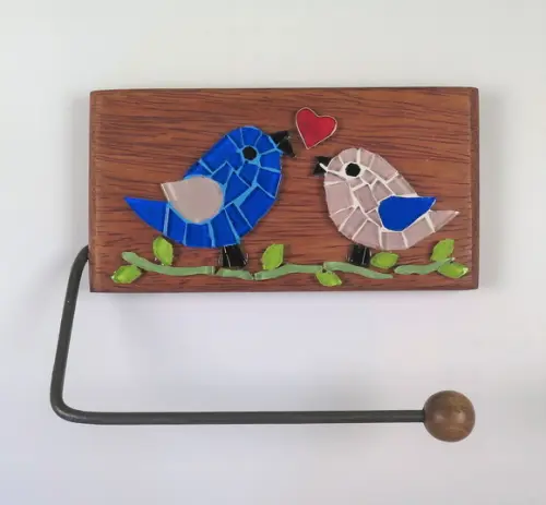 Porta papel higiênico em mosaico pássaros