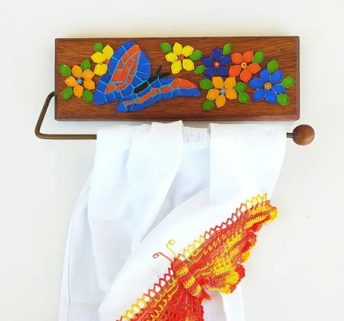Porta Toalha de Papel em Mosaico Florido