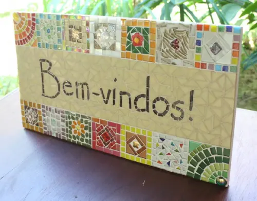 Quadro Bem-vindos em Mosaico Bege