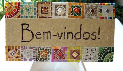 Quadro Bem-vindos em Mosaico Bege