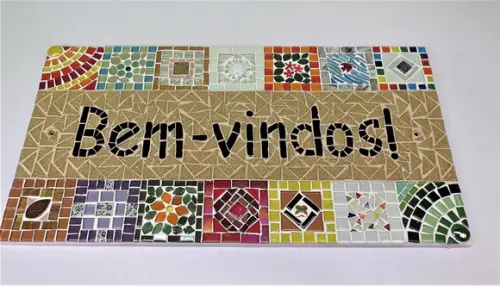 Quadro Bem-vindos em Mosaico Bege Externo