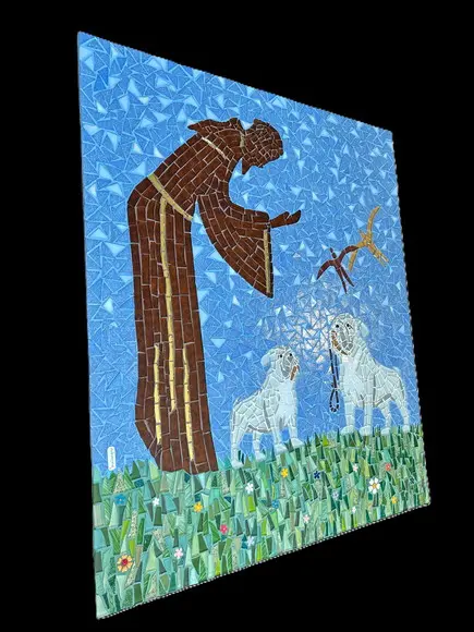 Quadro em Mosaico São Chico com Buldog Inglês
