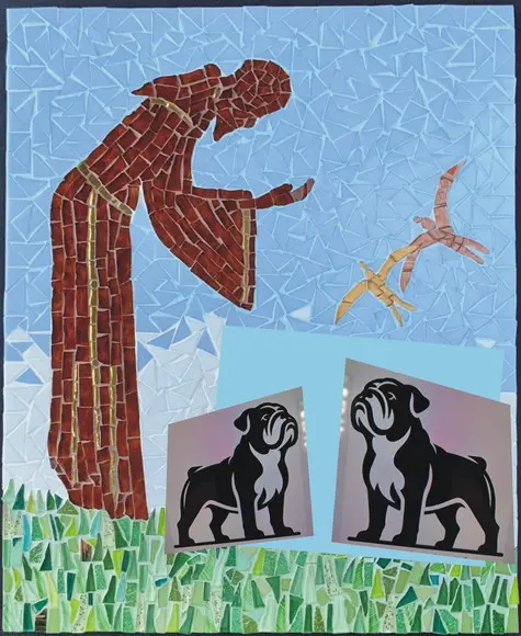 Quadro em Mosaico São Chico com Buldog Inglês