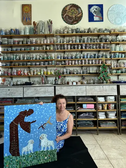 Quadro em Mosaico São Chico com Buldog Inglês
