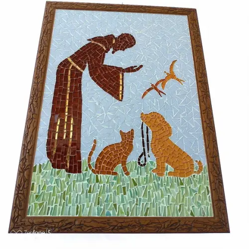 Quadro São Francisco com Cão e Gato