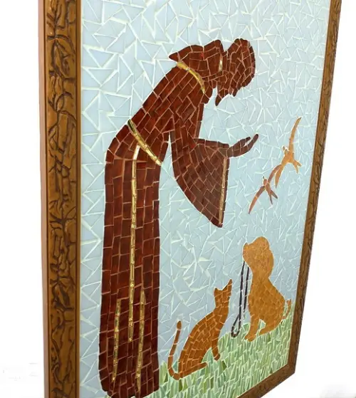 Quadro São Francisco com Cão e Gato