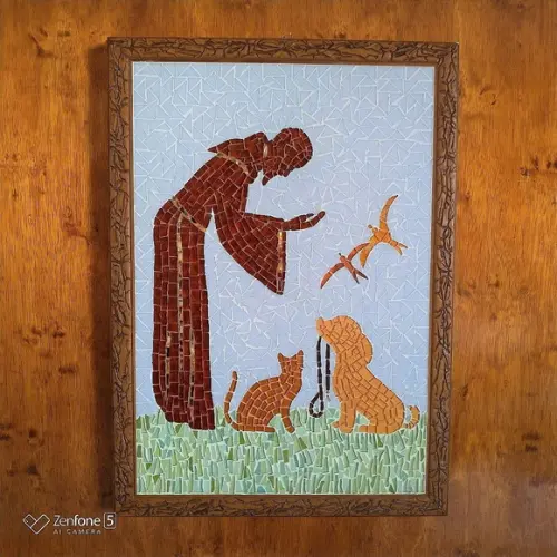 Quadro São Francisco com Cão e Gato