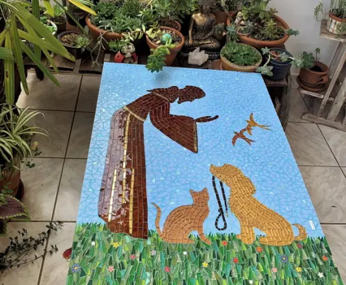 Quadro São Francisco com Cão, Gato e Pássaros