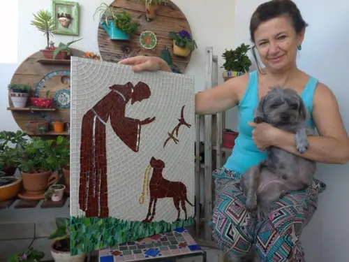 Quadro São Francisco em Mosaico com Dog Área Externa
