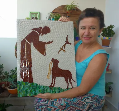 Quadro São Francisco em Mosaico com Dog Área Externa