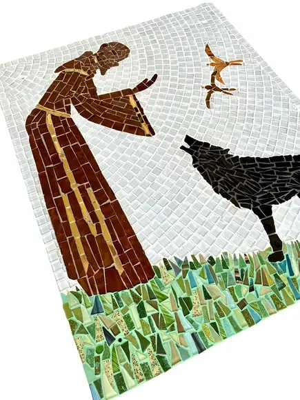 Quadro São Francisco em Mosaico com Lobo Área Externa