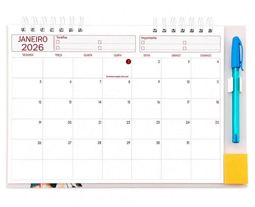 Calendário Mensal Imantado para Geladeira-2026