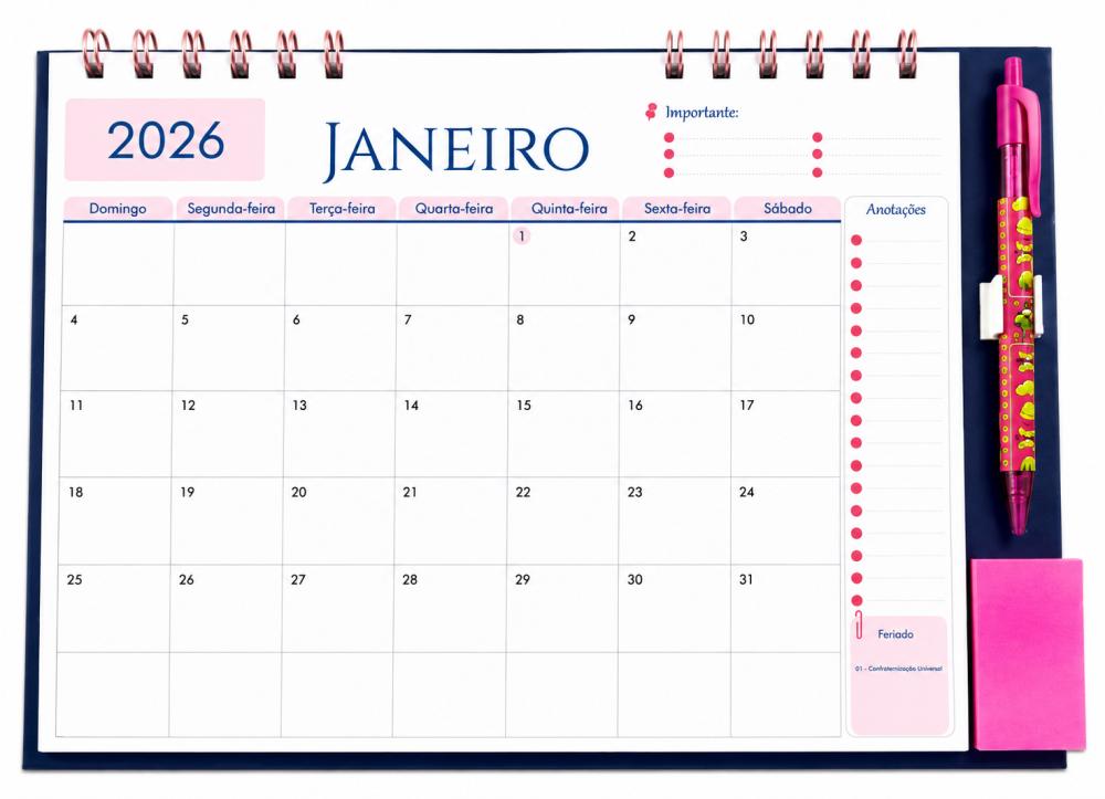 Calendário Mensal Imantado para Geladeira -2026