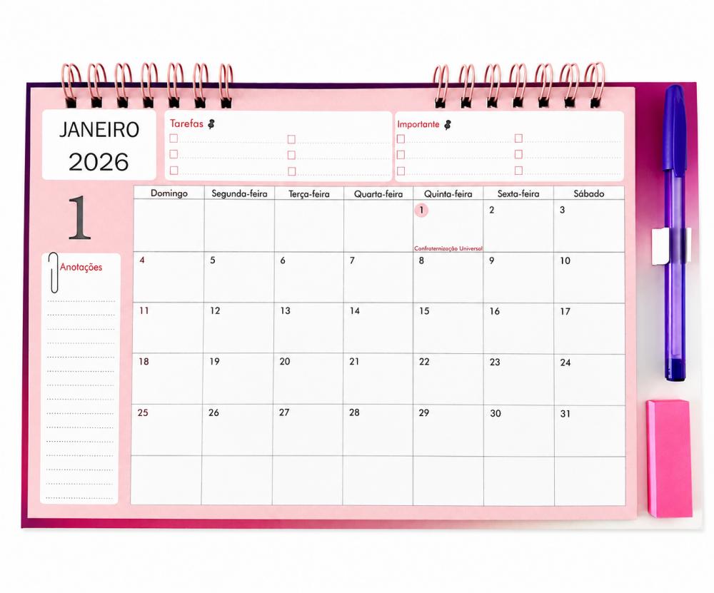 Calendário Mensal A4 Imantado para Geladeira -2026