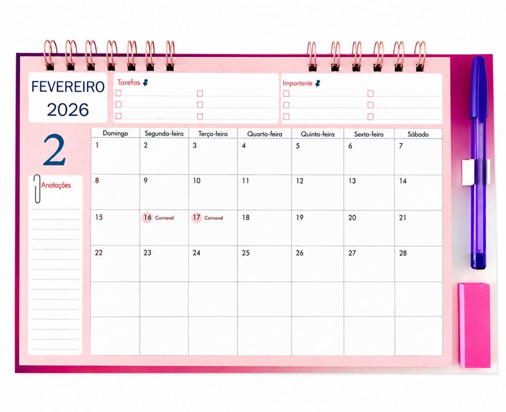 Calendário Mensal A4 Imantado para Geladeira -2026