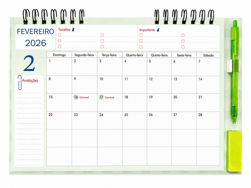 Calendário Mensal A4 Imantado para Geladeira -2026