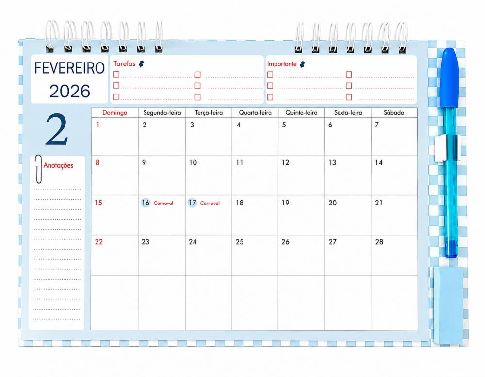 Calendário Mensal A4 Imantado para Geladeira -2026