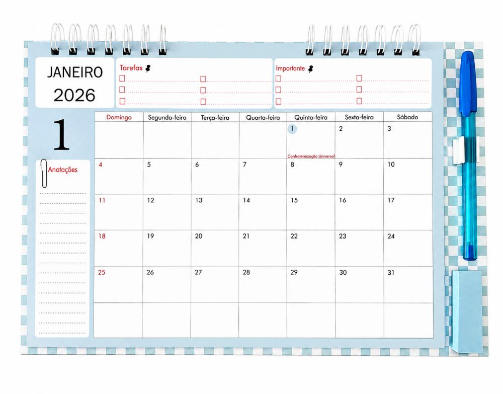 Calendário Mensal A4 Imantado para Geladeira -2026