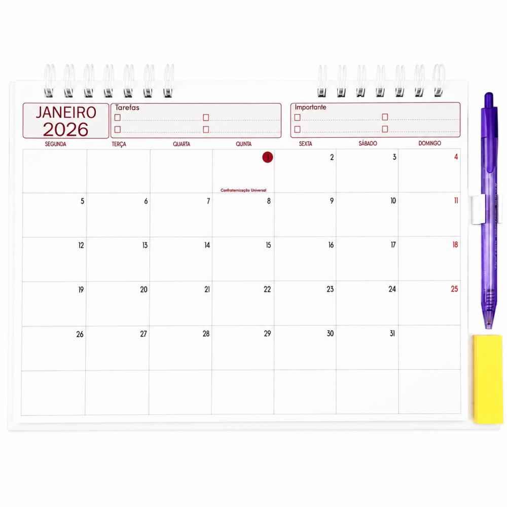 Calendário Mensal Imantado para Geladeira -2026